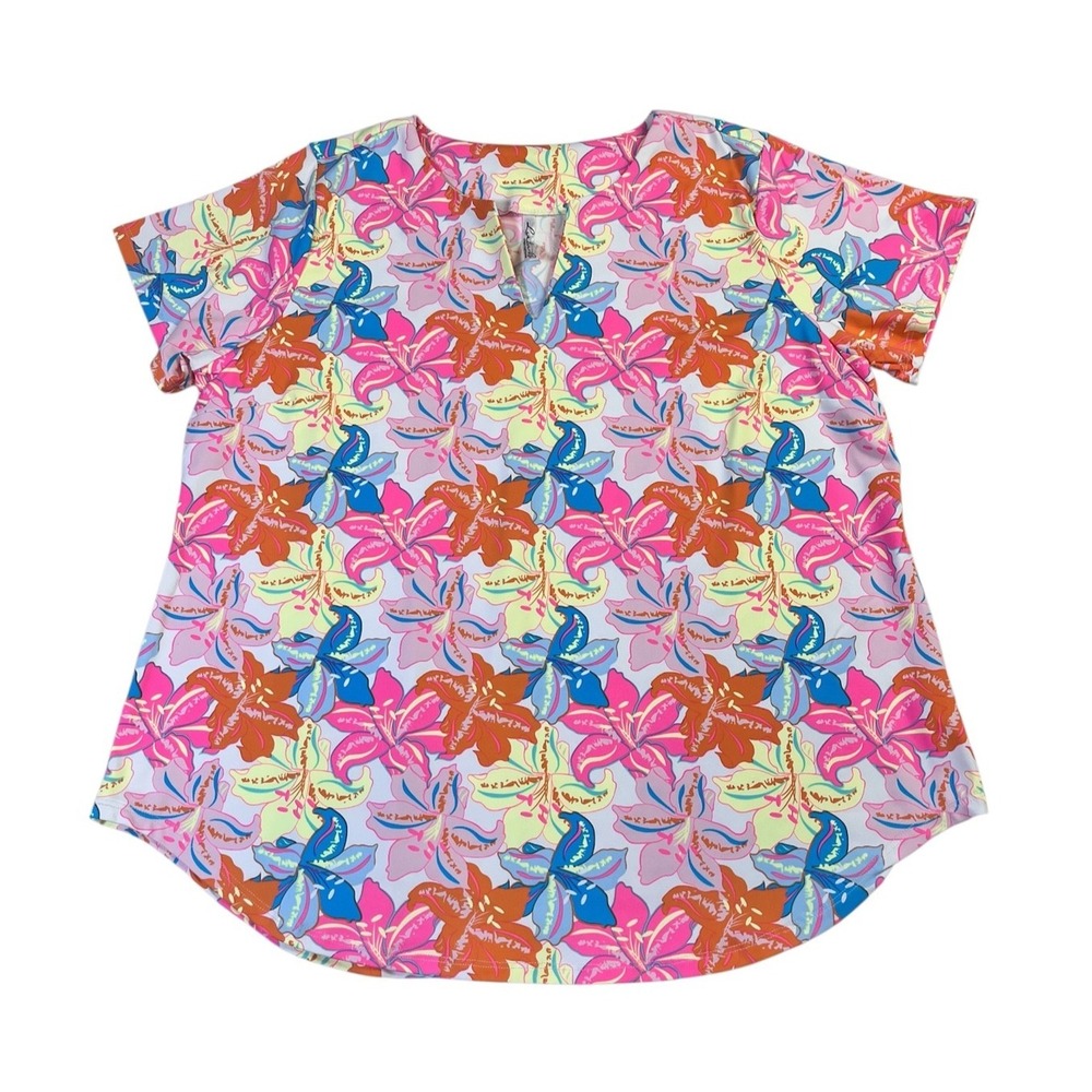 Lulu B UPF 50 Tropical Floral Top Women's sz L Pink Cooling Golf Resort Beach - Picture 1 of 14
